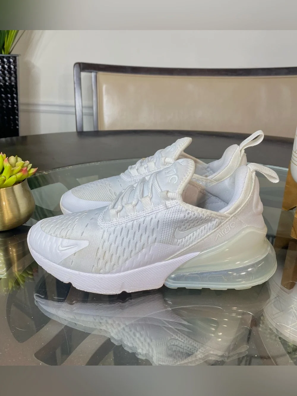 Nike Air Max 270 Triple White Women's Running Shoes Size 4 Youth